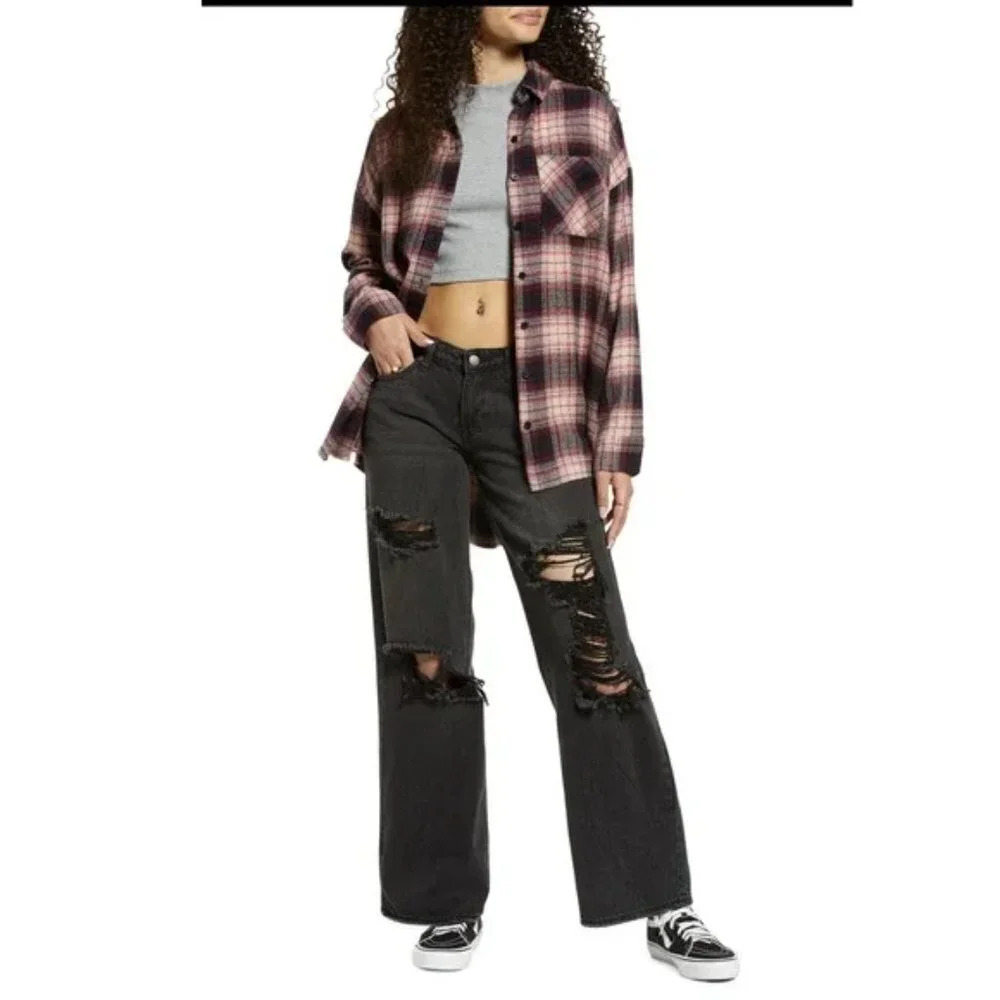 BP Black Wide Leg Distressed Jeans, NWT